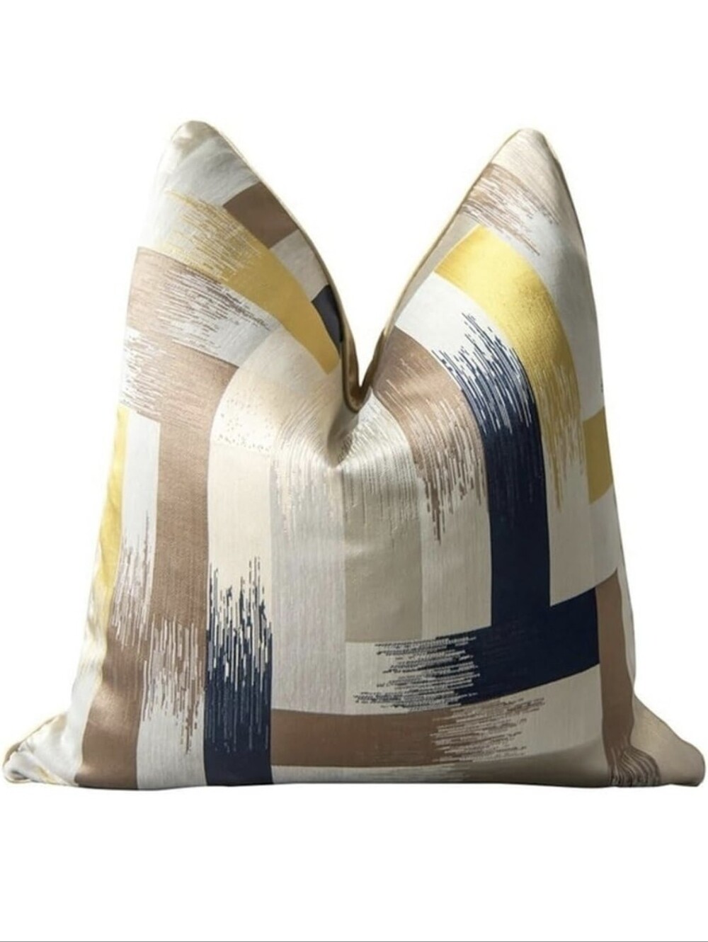 Abstract Brushstroke Decorative Pillow Covers- Navy, Gold & Tan Set Of 2 16x16